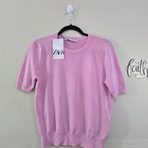 ZARA Knit Short Sleeve Sweater – Pink – Size L – NWT
